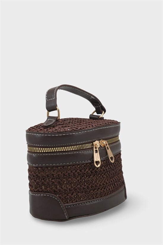 Capone Monte Carlo Raffia Look Box Shape Chain Strap Women Brown Bag image 3