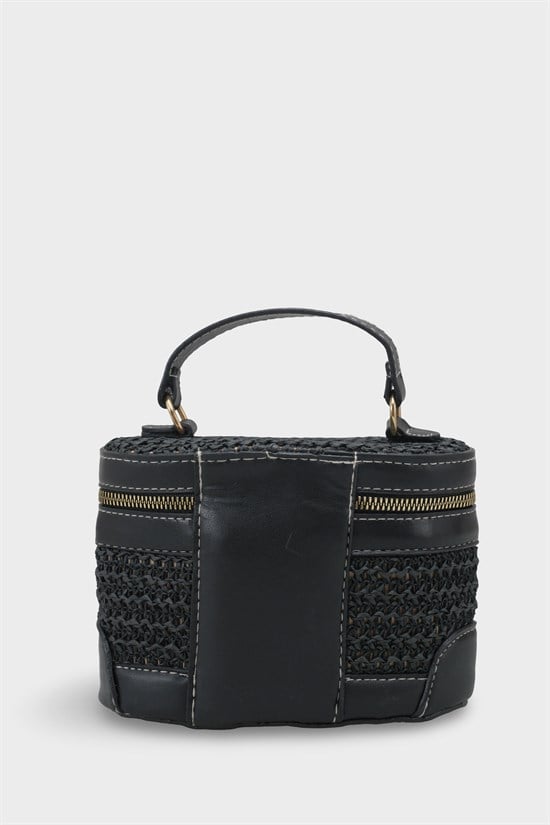Capone Monte Carlo Raffia Look Box Shape Chain Strap Women Black Bag image 6
