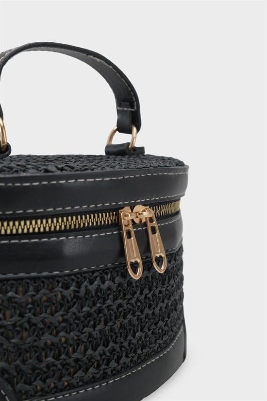 Capone Monte Carlo Raffia Look Box Shape Chain Strap Women Black Bag image 5