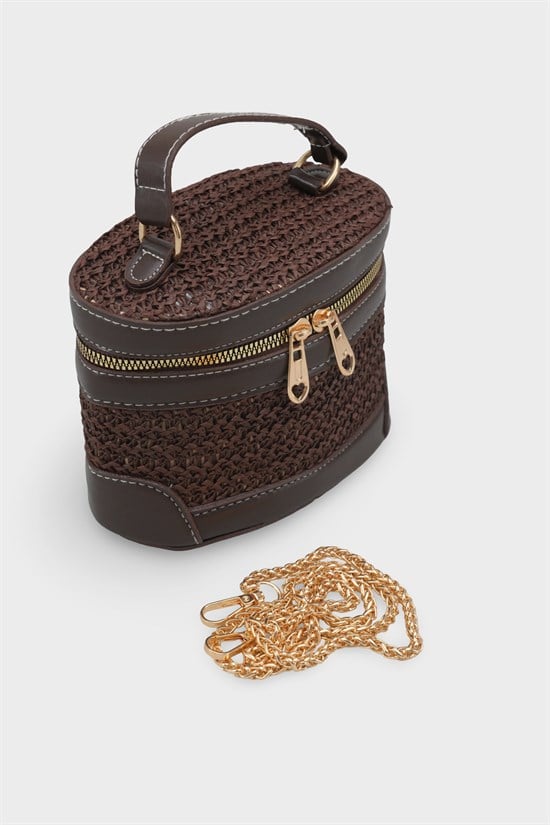 Capone Monte Carlo Raffia Look Box Shape Chain Strap Women Brown Bag image 4