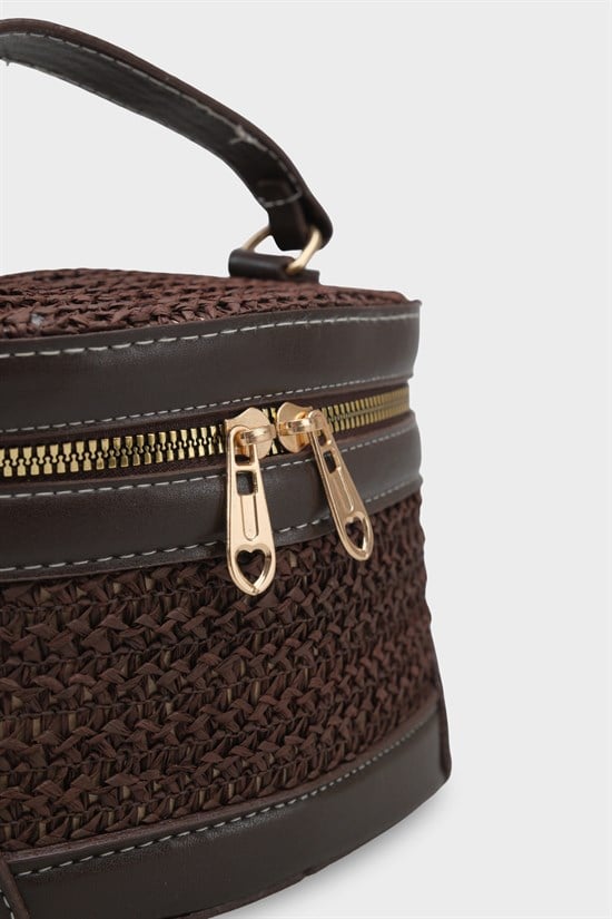Capone Monte Carlo Raffia Look Box Shape Chain Strap Women Brown Bag image 5
