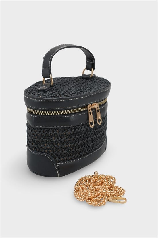 Capone Monte Carlo Raffia Look Box Shape Chain Strap Women Black Bag image 4