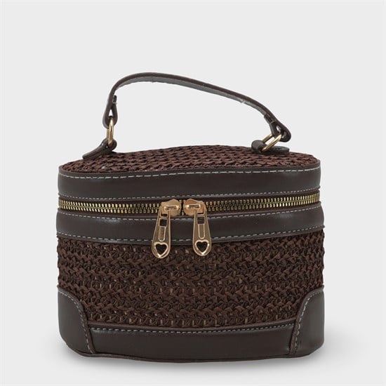 Capone Monte Carlo Raffia Look Box Shape Chain Strap Women Brown Bag