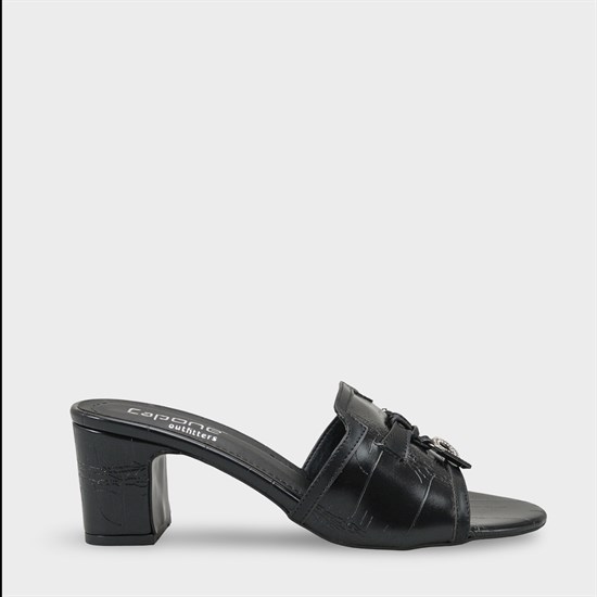 Capone Nady Mid Heel Crystal Embellished Accessory Single Band Women Black Sandal image 2