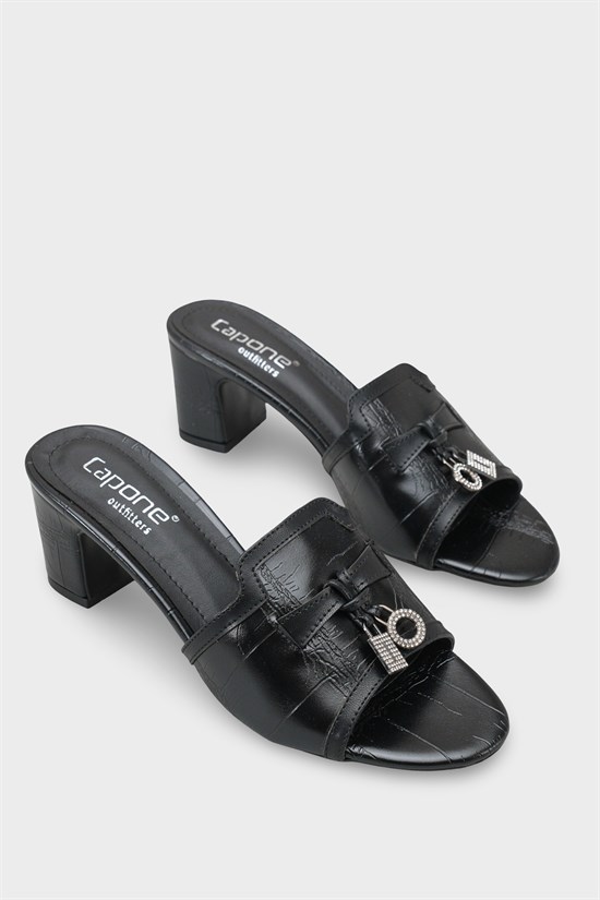 Capone Nady Mid Heel Crystal Embellished Accessory Single Band Women Black Sandal image 3