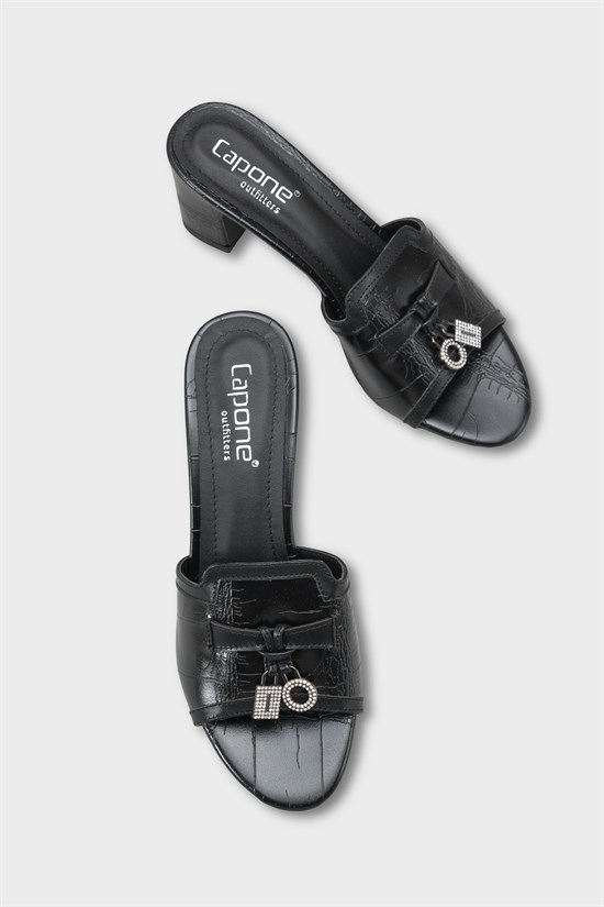 Capone Nady Mid Heel Crystal Embellished Accessory Single Band Women Black Sandal image 4