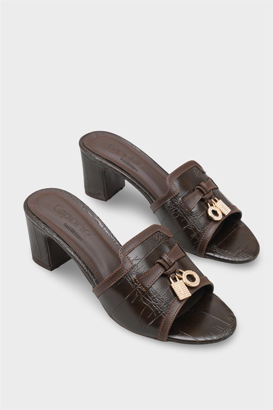 Capone Nady Mid Heel Crystal Embellished Accessory Single Band Women Brown Sandal image 3