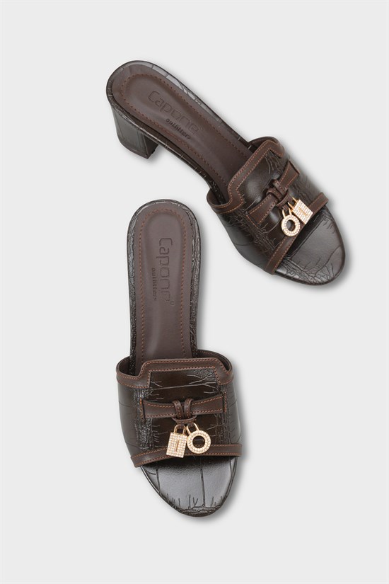 Capone Nady Mid Heel Crystal Embellished Accessory Single Band Women Brown Sandal image 4