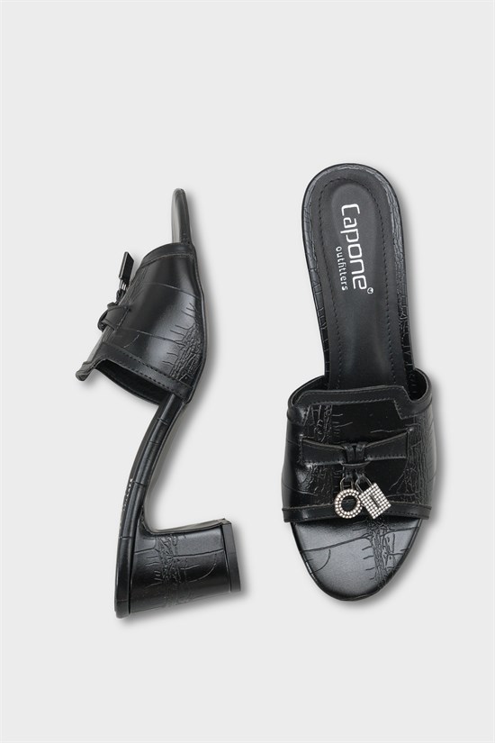 Capone Nady Mid Heel Crystal Embellished Accessory Single Band Women Black Sandal image 5