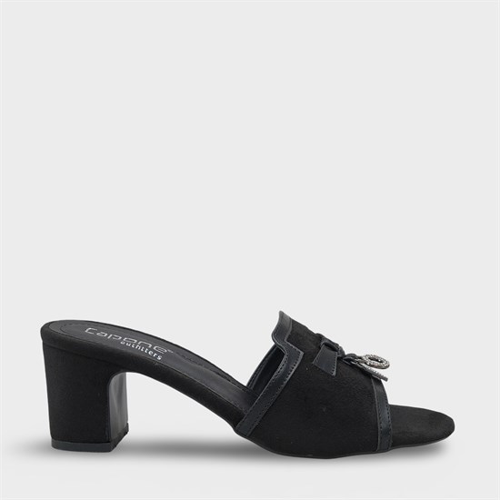Capone Nady Mid Heel Crystal Embellished Accessory Single Band Women Sued Black Sandal image 2