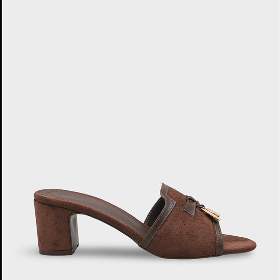 Capone Nady Mid Heel Crystal Embellished Accessory Single Band Women Sued Brown Sandal image 2