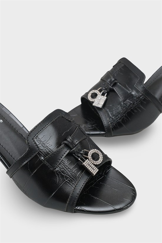 Capone Nady Mid Heel Crystal Embellished Accessory Single Band Women Black Sandal image 6