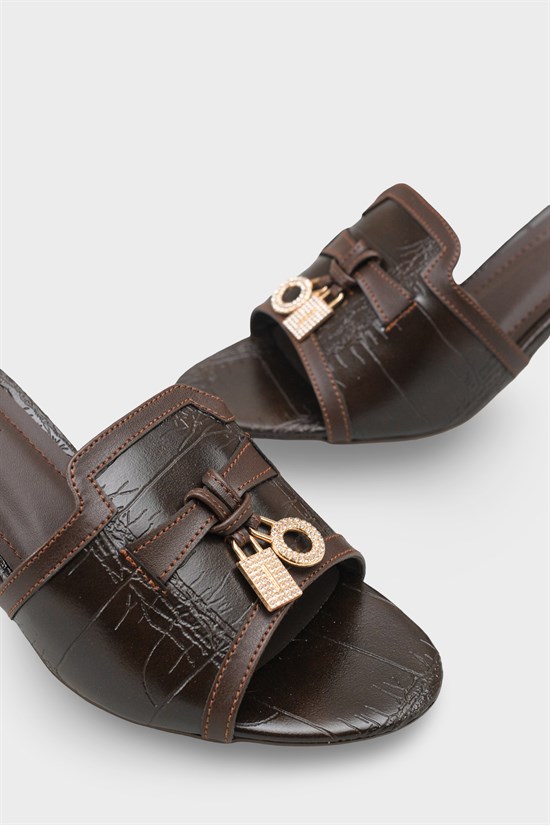 Capone Nady Mid Heel Crystal Embellished Accessory Single Band Women Brown Sandal image 6