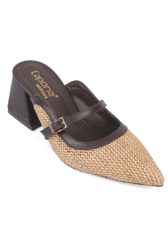 Capone Nena Pointed Toe Raffia Genuine Leather Women  Closed Toe Sandals