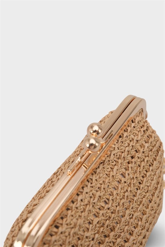 Capone Nice Raffia Look Snap Closure Chain Strap Women Mink Bag image 5