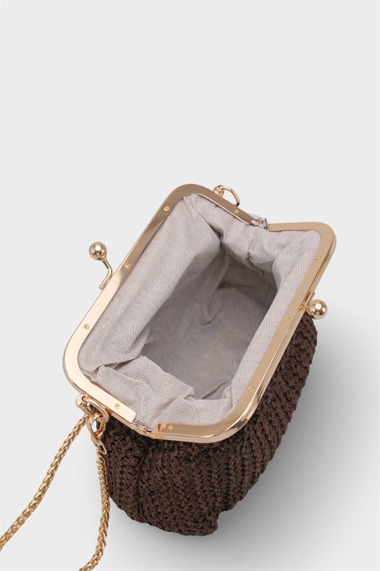 Capone Nice Raffia Look Snap Closure Chain Strap Women Brown Bag image 6