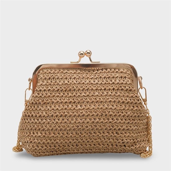 Capone Nice Raffia Look Snap Closure Chain Strap Women Mink Bag