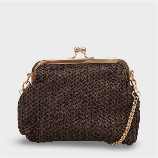 Capone Nice Raffia Look Snap Closure Chain Strap Women Brown Bag image 2