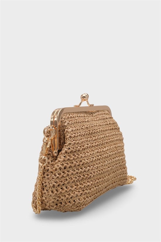 Capone Nice Raffia Look Snap Closure Chain Strap Women Mink Bag image 3