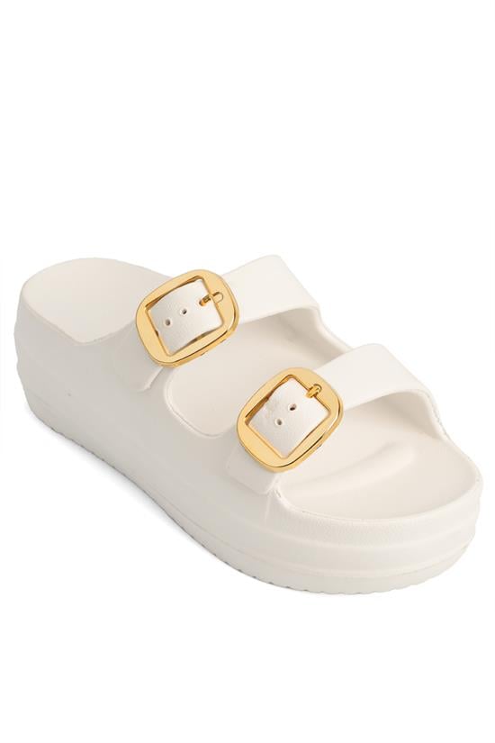 Capone Nicki EVA Double Buckle Wedge Sole Women White Sandal