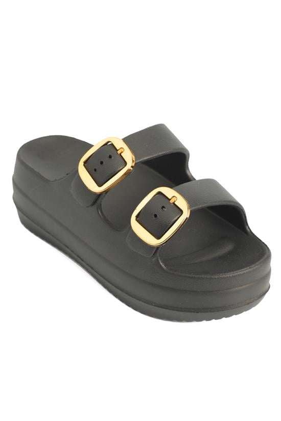 Capone Nicki EVA Double Buckle Wedge Sole Women Black Sandal