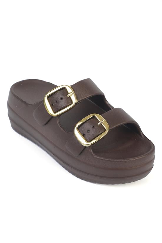 Capone Nicki EVA Double Buckle Wedge Sole Women Brown Sandal