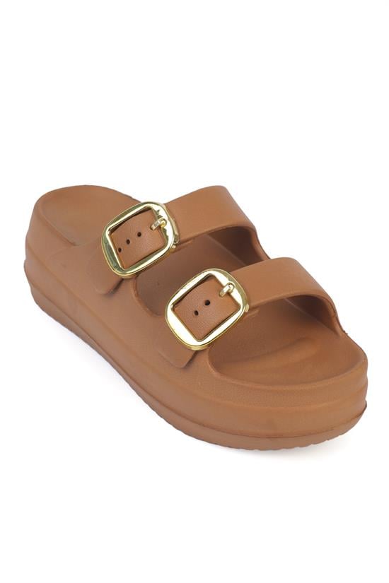 Capone Nicki EVA Double Buckle Wedge Sole Women Tan Sandal