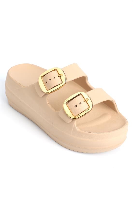 Capone Nicki EVA Double Buckle Wedge Sole Women Beige Sandal