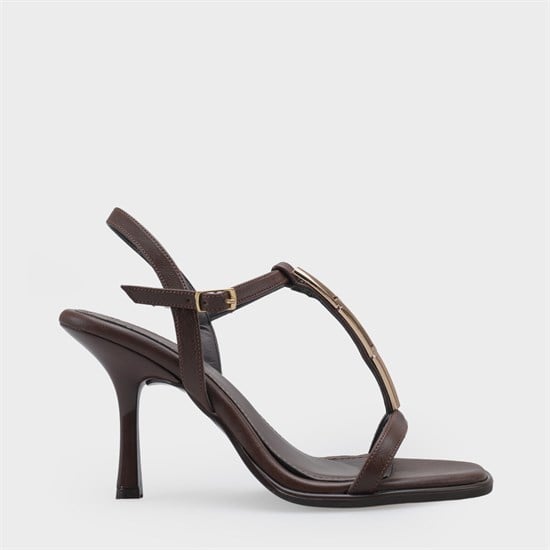 Capone Nikkie Square Toe Metal Single Band Mid Heel Ankle Strap Women Brown Shoe image 3