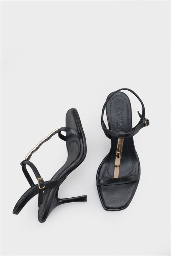 Capone Nikkie Square Toe Metal Single Band Mid Heel Ankle Strap Women Black Shoe image 6