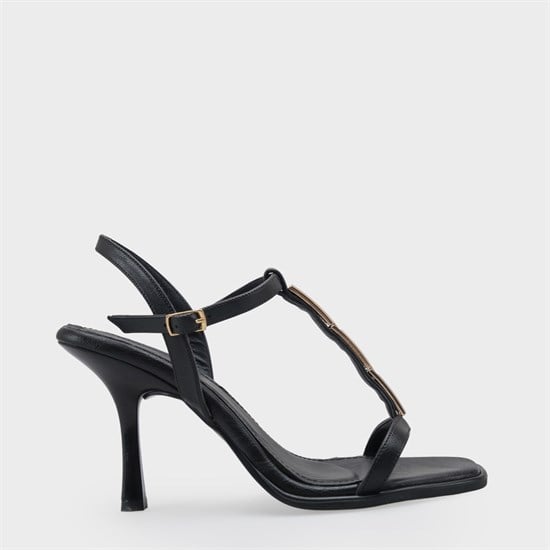 Capone Nikkie Square Toe Metal Single Band Mid Heel Ankle Strap Women Black Shoe image 3