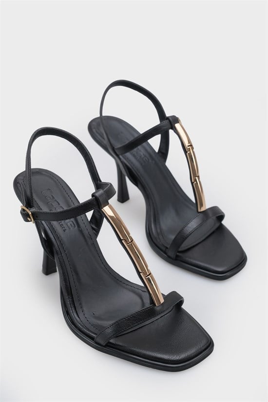 Capone Nikkie Square Toe Metal Single Band Mid Heel Ankle Strap Women Black Shoe image 4