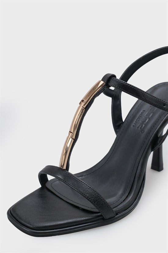 Capone Nikkie Square Toe Metal Single Band Mid Heel Ankle Strap Women Black Shoe image 5