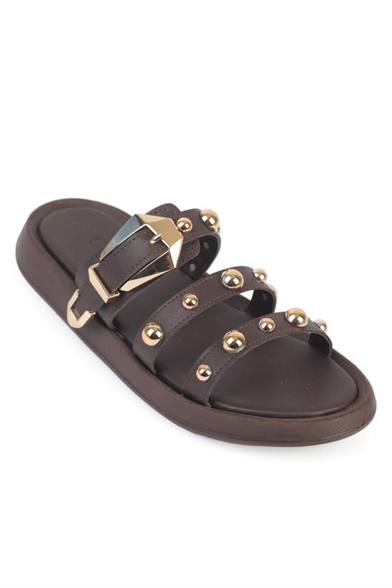 Capone Nollie  Round Toe Metal Accessory Women Brown Sandal