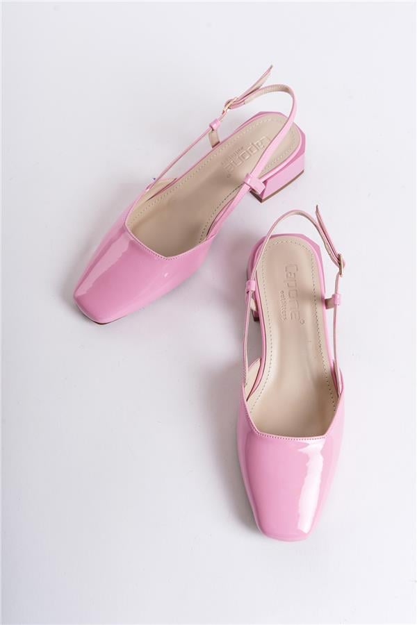 Capone Rana Open Back Blunt Toe Thick Heeled Patent Leather Women Pink Shoes image 3