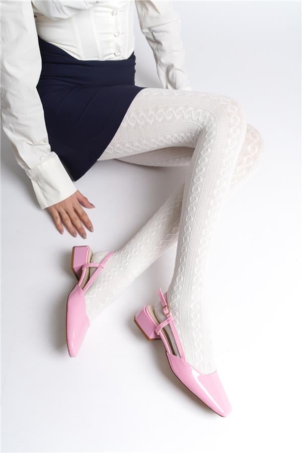 Capone Rana Open Back Blunt Toe Thick Heeled Patent Leather Women Pink Shoes image 6
