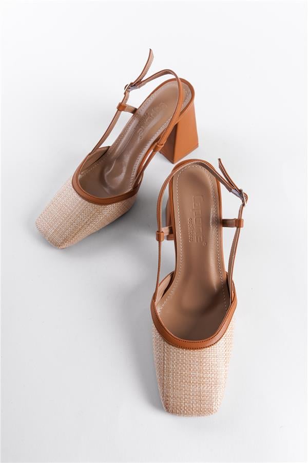 Capone Paige Open Back Blunt Toe Thick Heeled Wicker Women Honey Shoes image 4