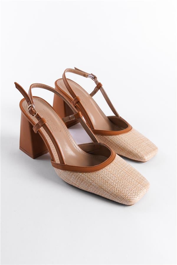 Capone Paige Open Back Blunt Toe Thick Heeled Wicker Women Honey Shoes image 2