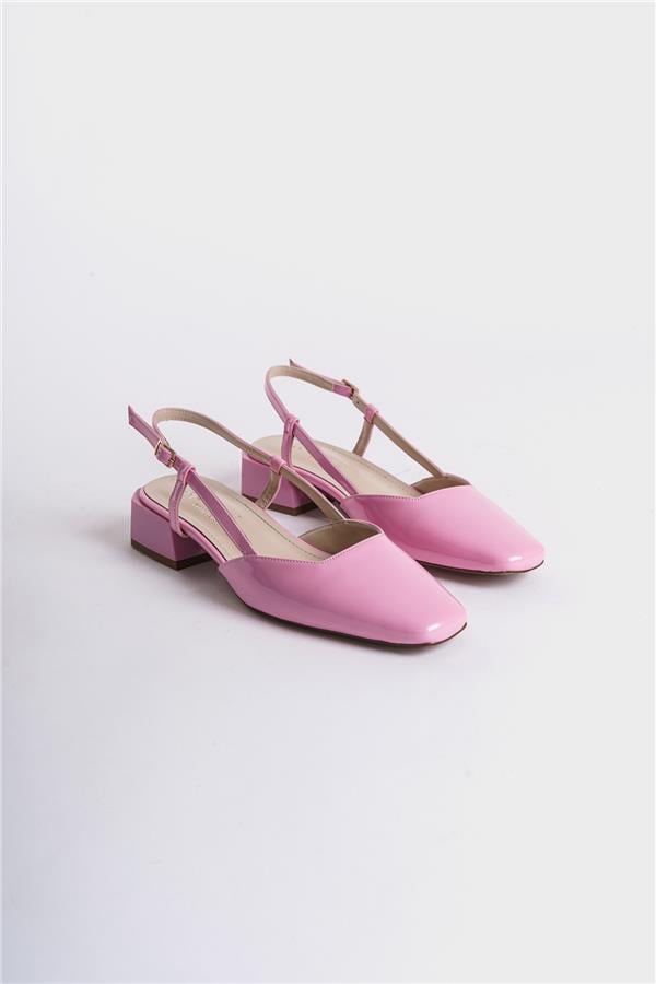Capone Rana Open Back Blunt Toe Thick Heeled Patent Leather Women Pink Shoes image 1