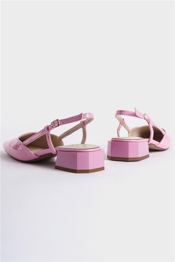 Capone Rana Open Back Blunt Toe Thick Heeled Patent Leather Women Pink Shoes image 4
