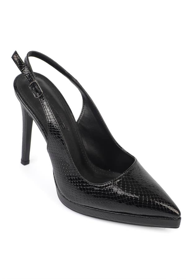 Capone Open Back Pointed Toe High Heeled Women Metallic Black Platform Shoes