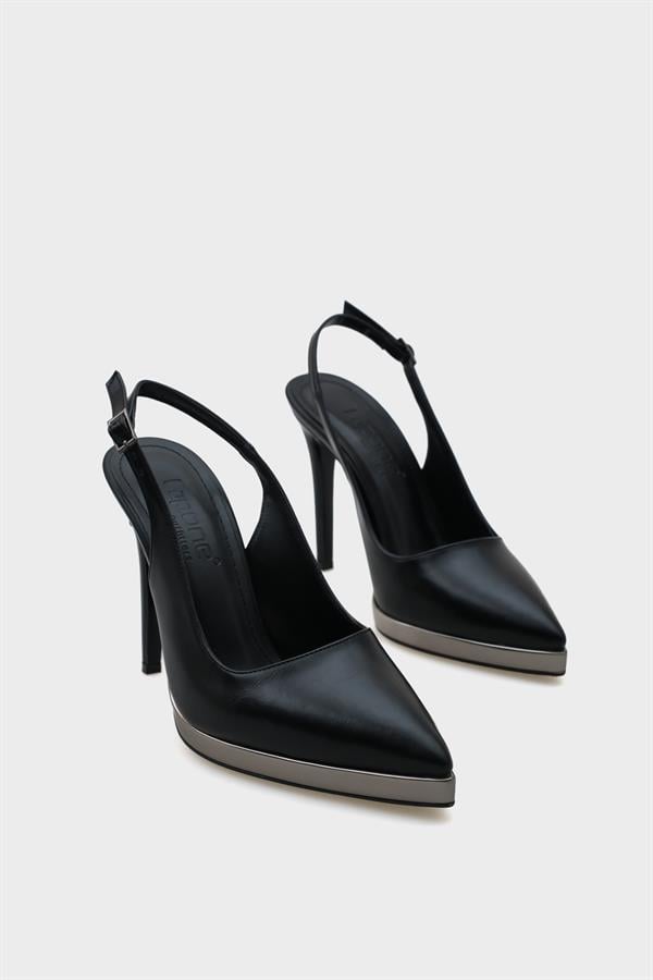 Capone Risa Open Back Pointed Toe High Heeled Women Black Platinum Platform Shoes image 4