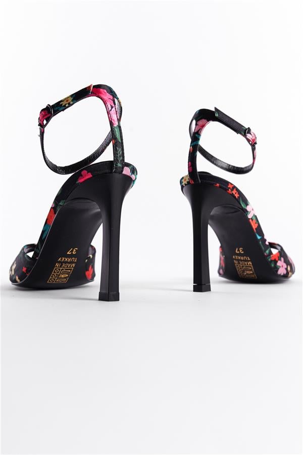 Capone Regina Open Back Pointed Toe High Heeled Flower Patterned Women Black Shoes image 3