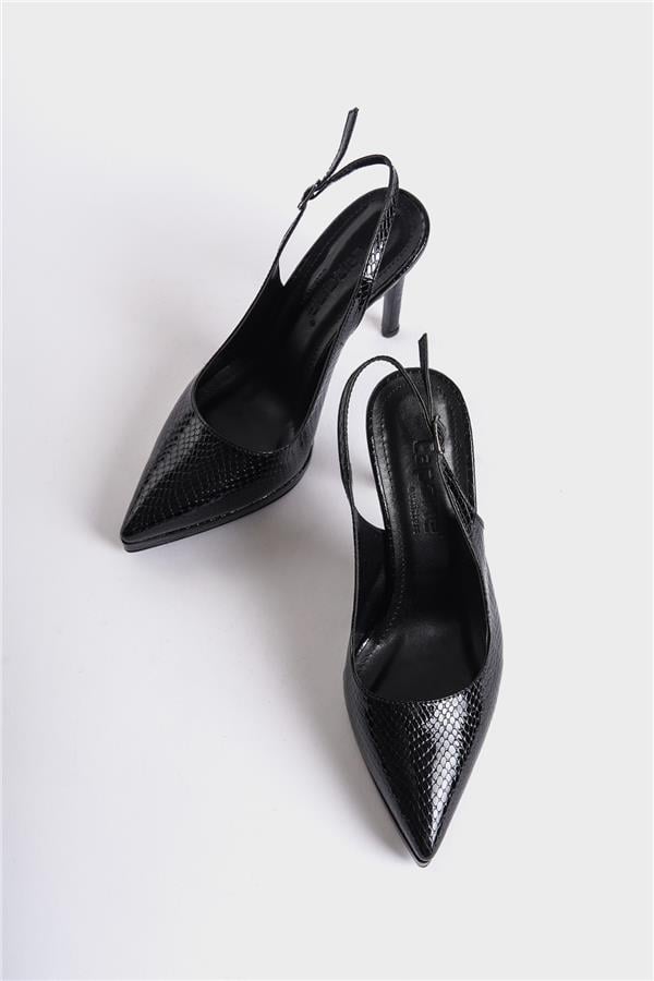 Capone Open Back Pointed Toe High Heeled Women Metallic Black Platform Shoes image 5