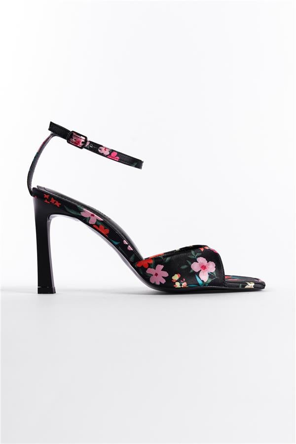 Capone Regina Open Back Pointed Toe High Heeled Flower Patterned Women Black Shoes image 2