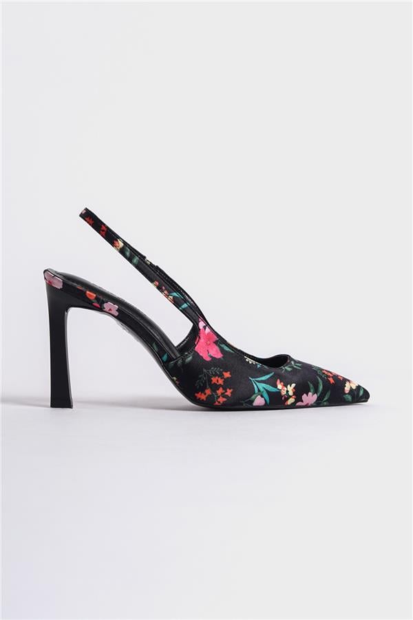 Capone Rebeca Open Back Pointed Toe High Heeled Flower Patterned Women Black Shoes image 4