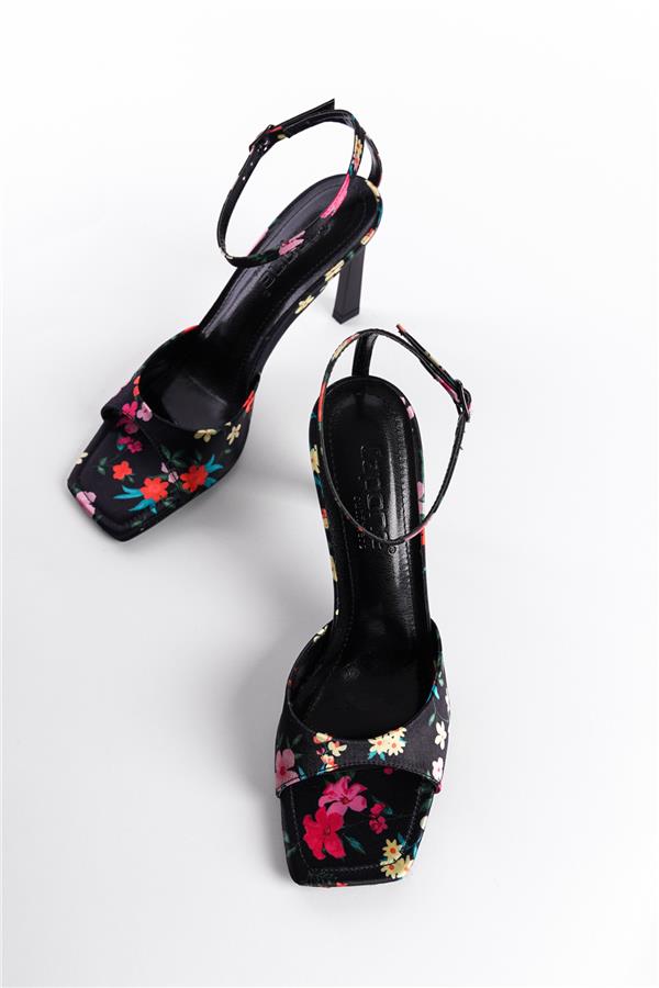 Capone Regina Open Back Pointed Toe High Heeled Flower Patterned Women Black Shoes image 4