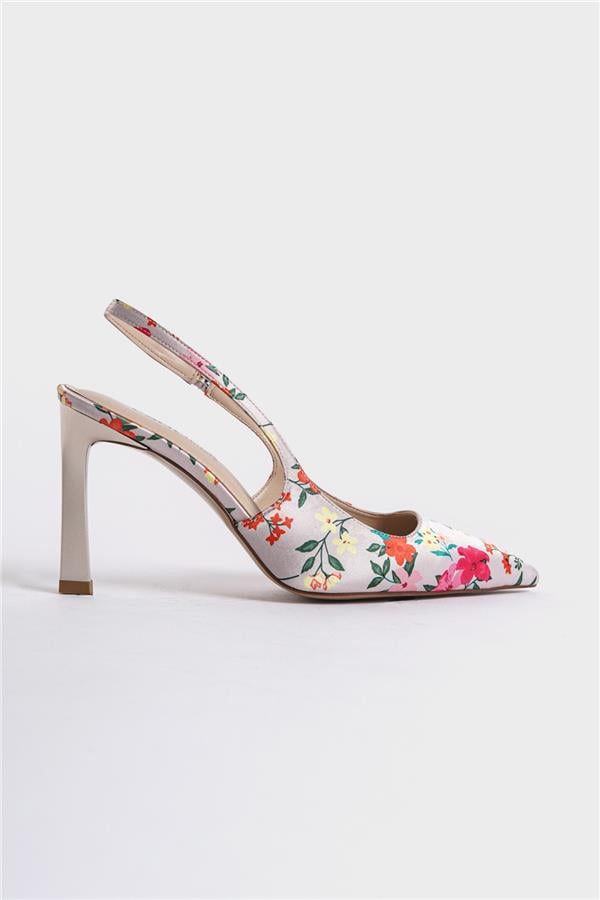 Capone Rebeca Open Back Pointed Toe High Heeled Flower Patterned Women Beige Shoes image 2