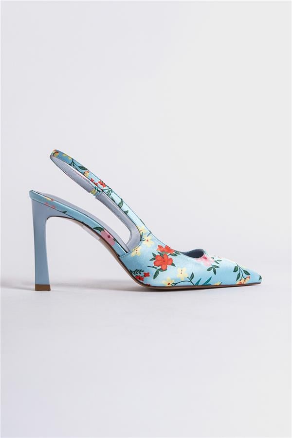 Capone Rebeca Open Back Pointed Toe High Heeled Flower Patterned Women Blue Shoes image 2