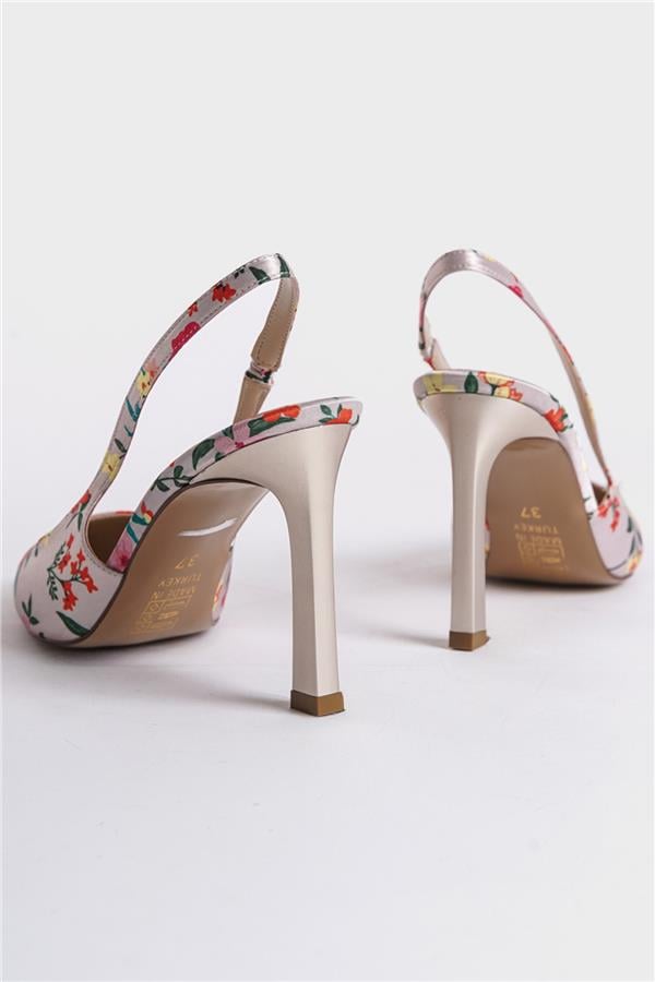 Capone Rebeca Open Back Pointed Toe High Heeled Flower Patterned Women Beige Shoes image 4